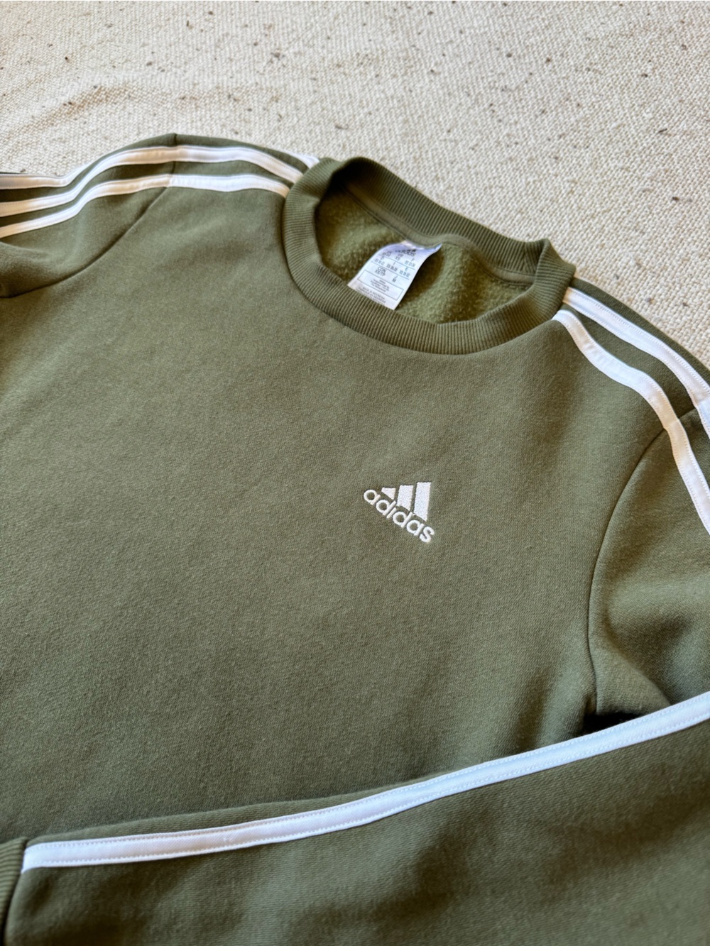 Adidas Women’s XS 3-Stripes Fleece Crewneck Sweatshirt Olive Green H10195